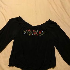 Black Cuffed shirt with floral design